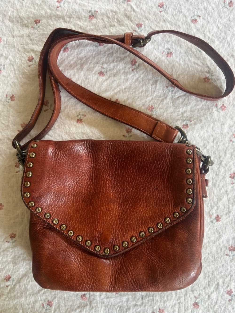Spaghetti Western Brown Leather Bag, Studded, Shoulder/Crossbody, Texas